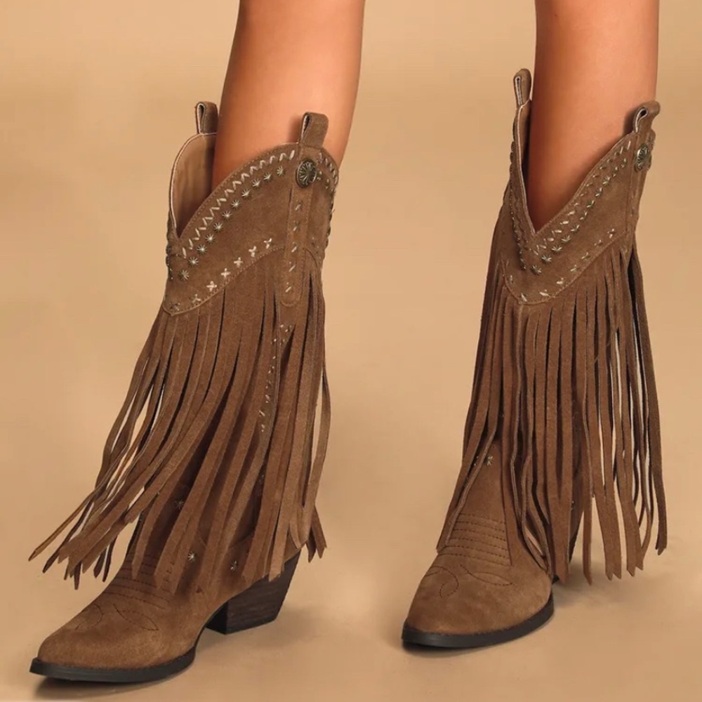 Very Volatile Tan Fringe Western Boots